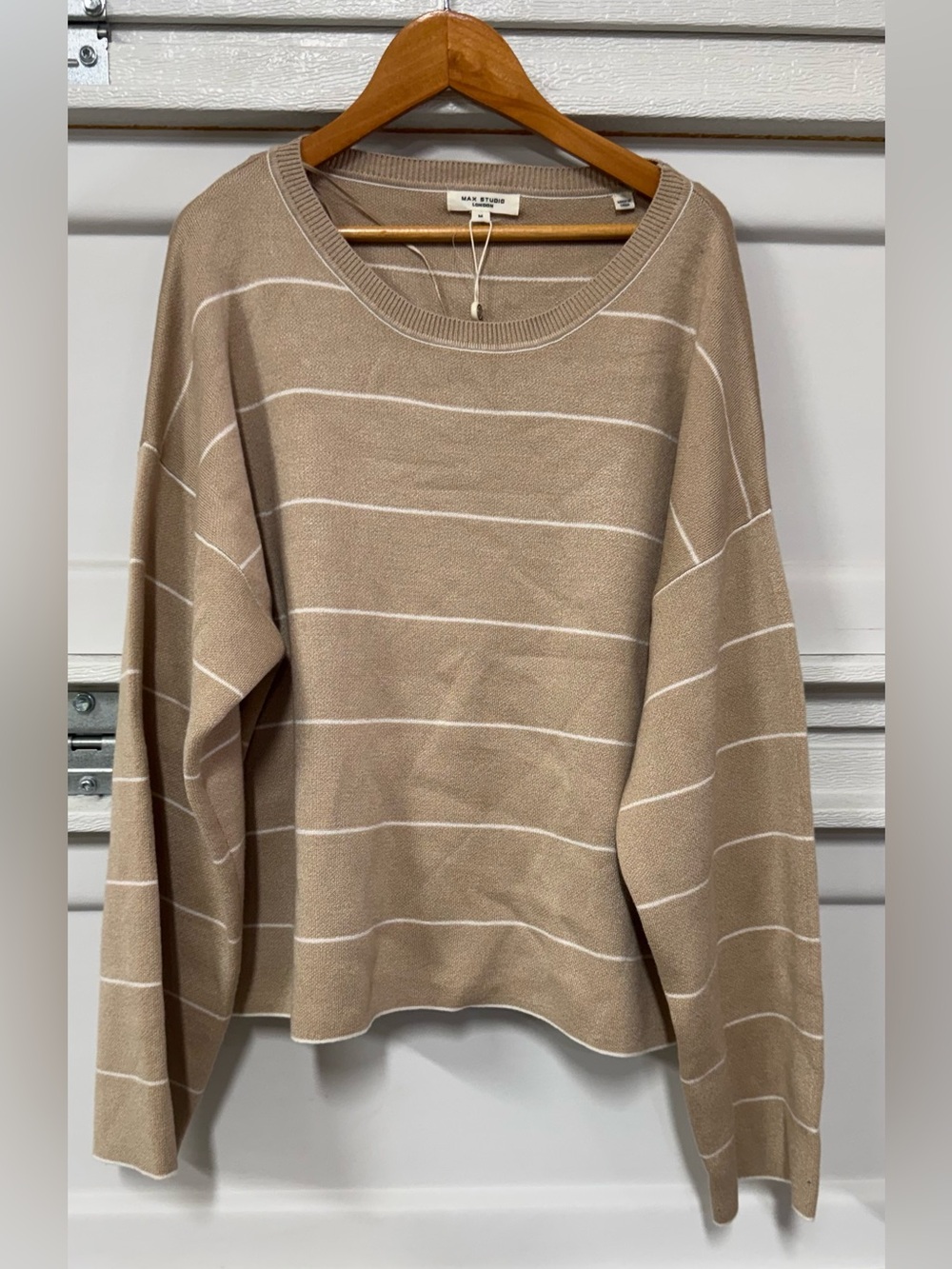 Max Studio London Striped Knit Sweater Taupe Ivory Size M